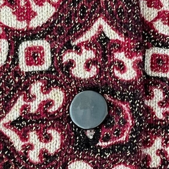 Talbots Womens Cardigan Sweater Burgundy Wine Paisley Print Metallic Gold L NWOT - Picture 5 of 13